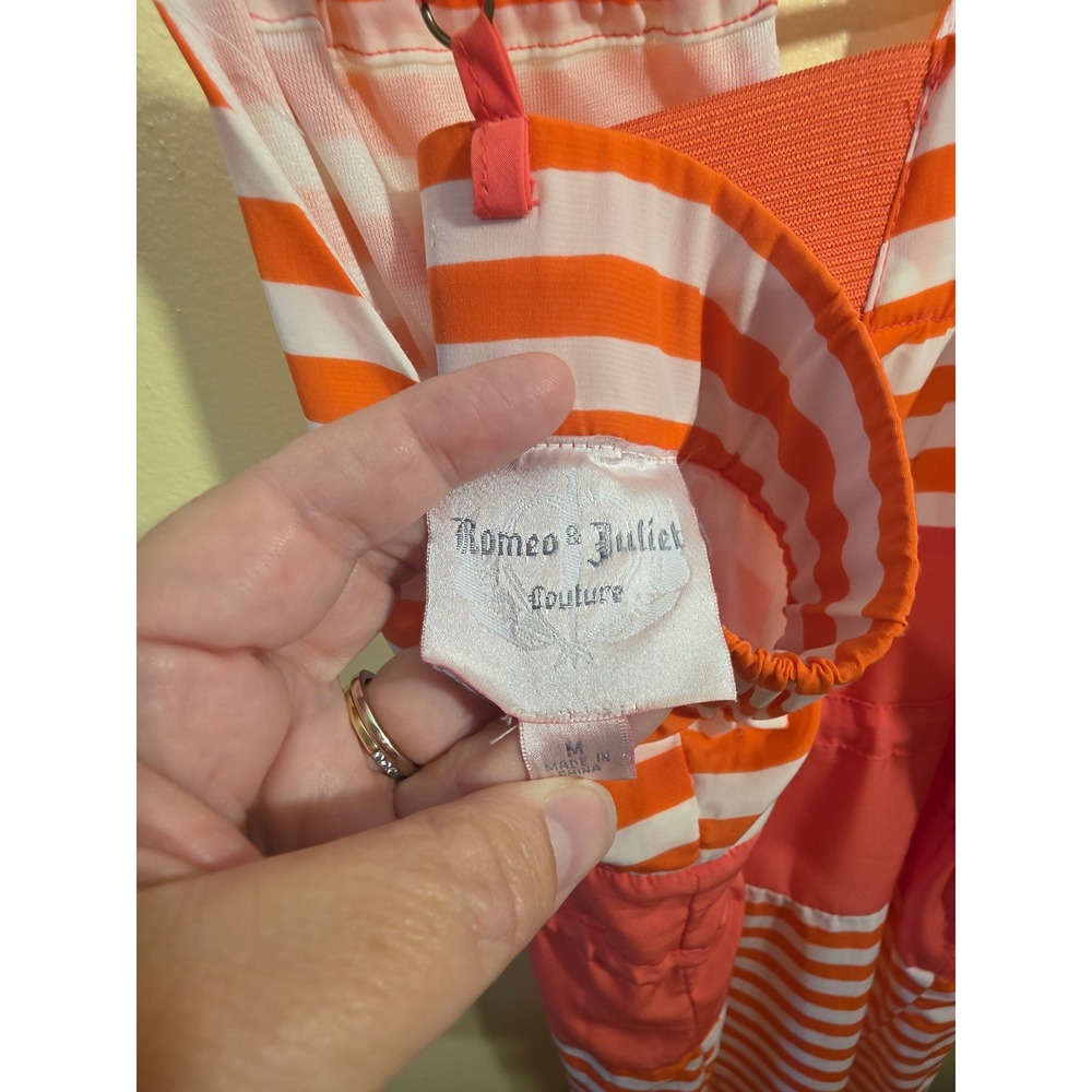 Romeo & Juliet Couture Coral White Striped Maxi Dress Medium Drawstring Waist - Picture 6 of 9